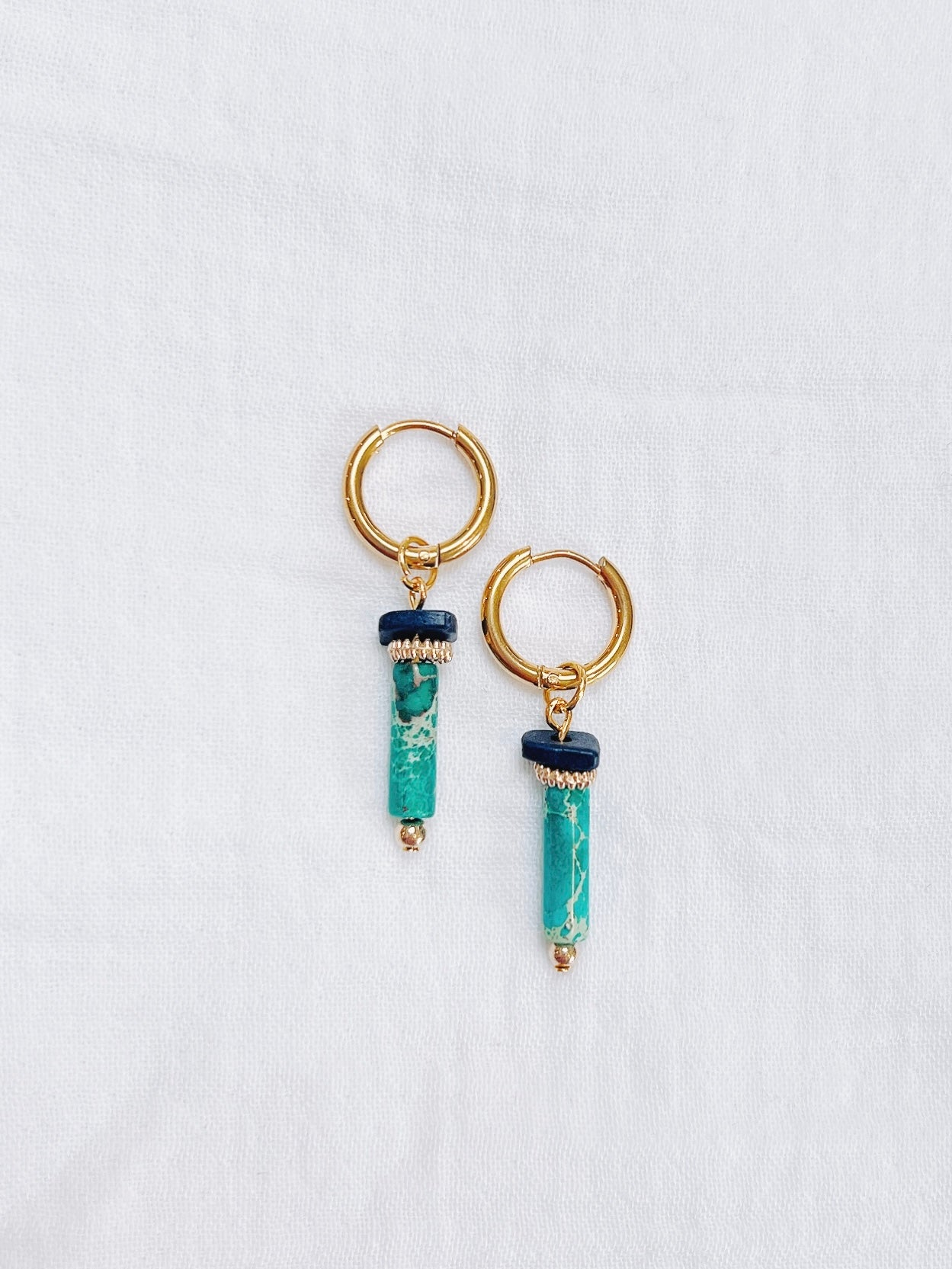 Turquoise Natural Stone Gold Hoop Earrings