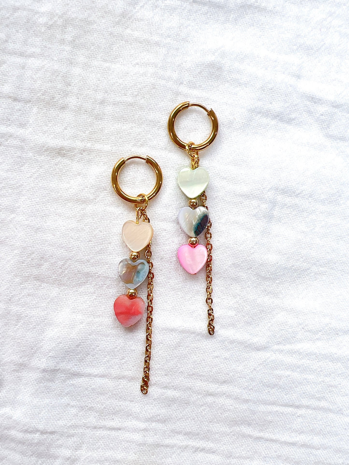 Triple Shell Heart- Mismatch Gold Hoops