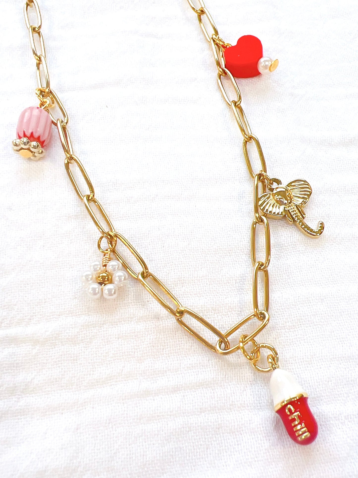 Charm Necklace - Red Chill Pill in Gold