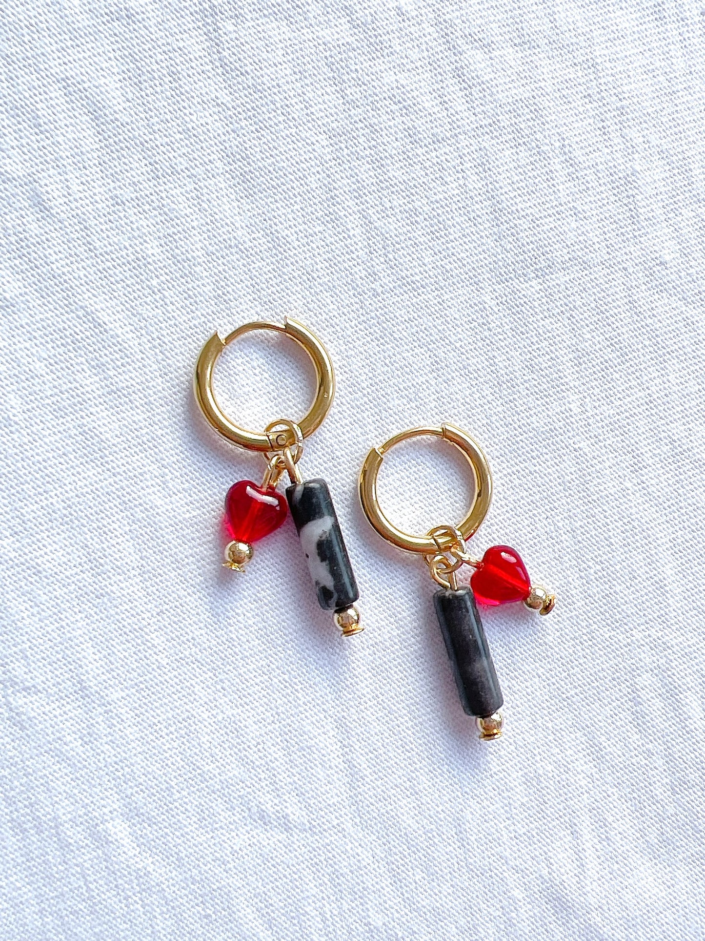 Obsidian Natural Stone on Gold Hoops