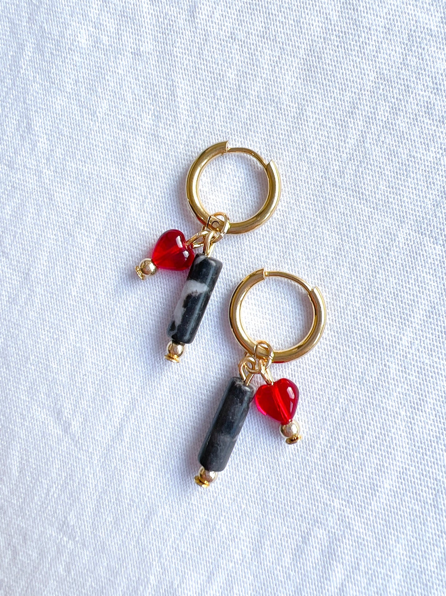 Obsidian Natural Stone on Gold Hoops