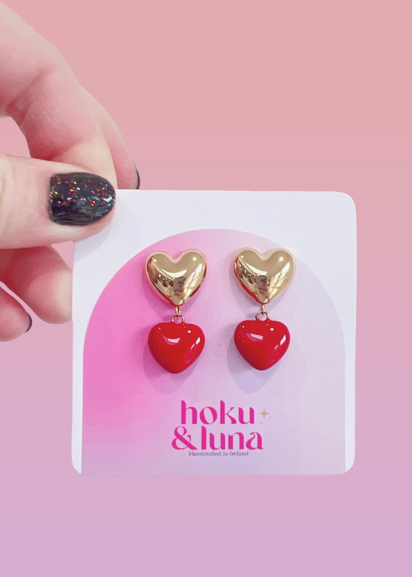 “Juicy Hearts” - Red and Gold Heart Earrings