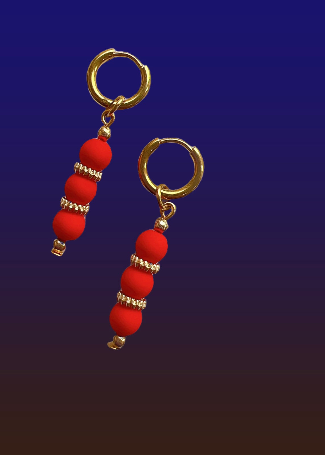 “Gracie” - Red Beaded Drop Earrings On a Gold Hoop