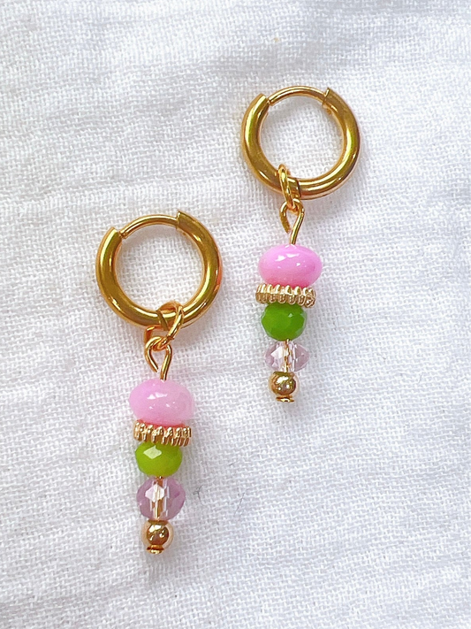 Pink and Green Gold Hoops