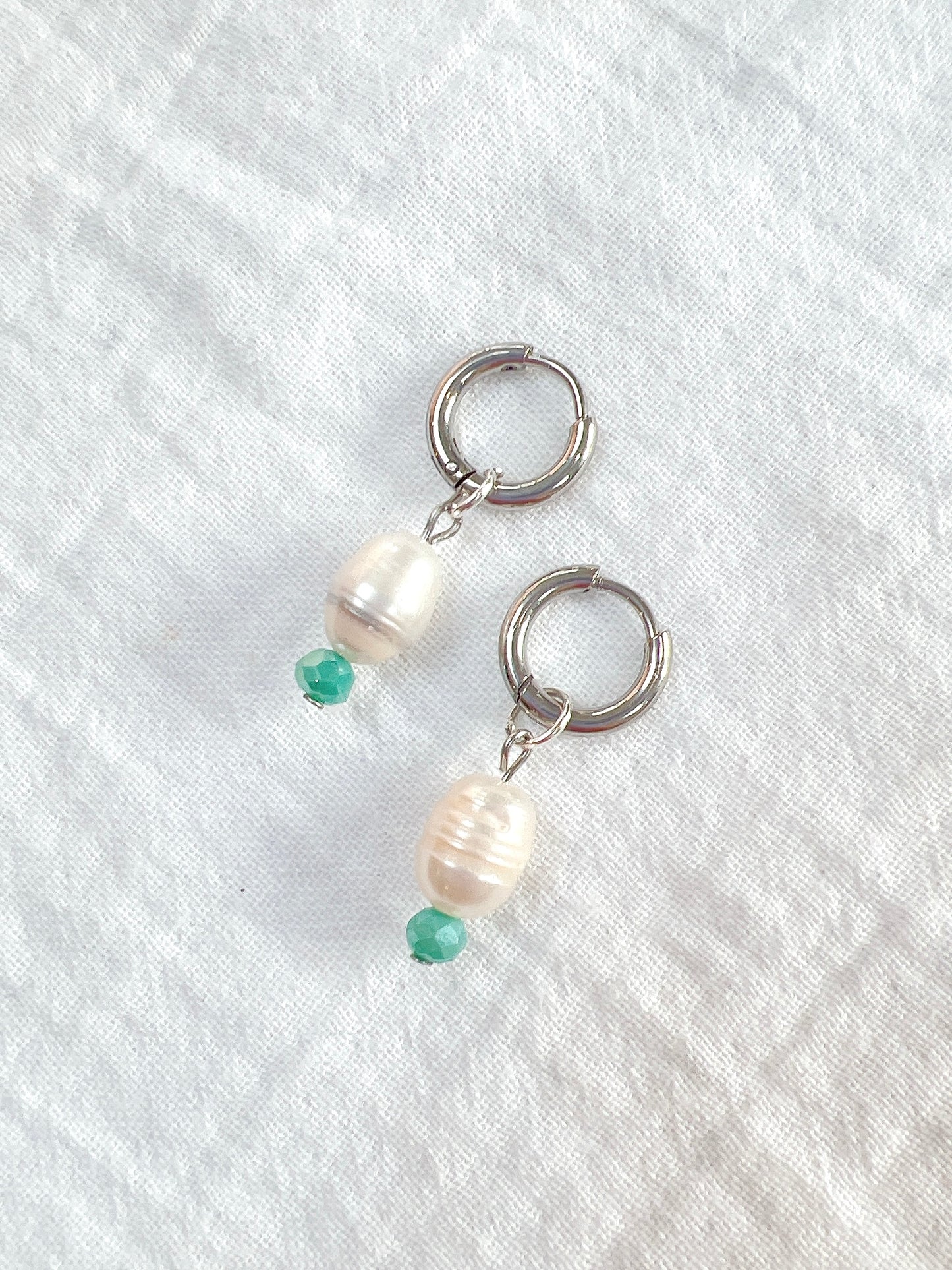 “Meryl” - Genuine Freshwater Pearl on Silver Huggie Hoops