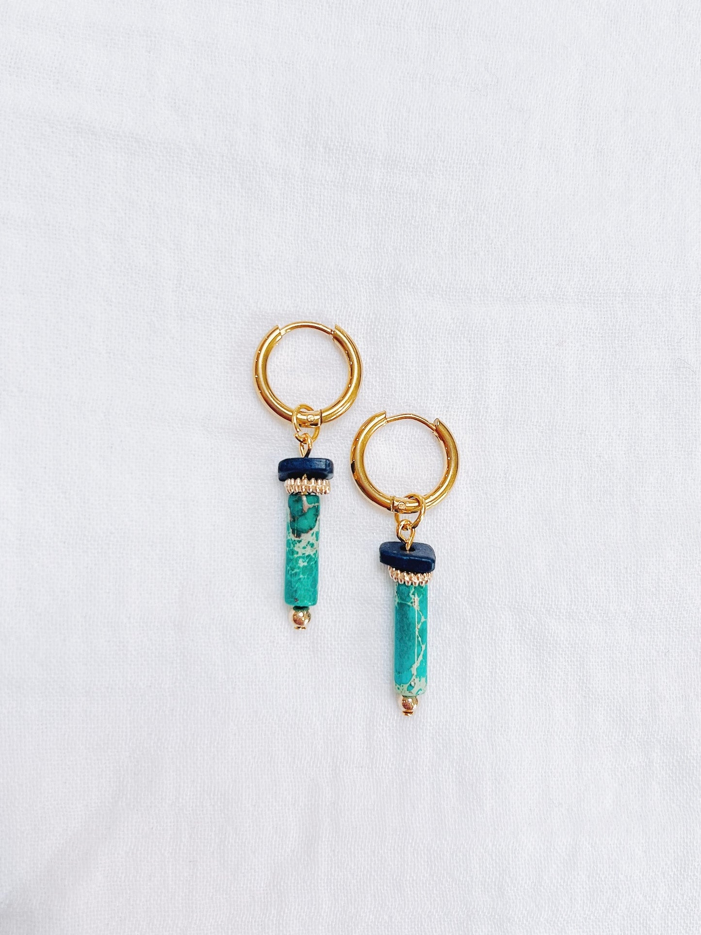 Turquoise Natural Stone Gold Hoop Earrings