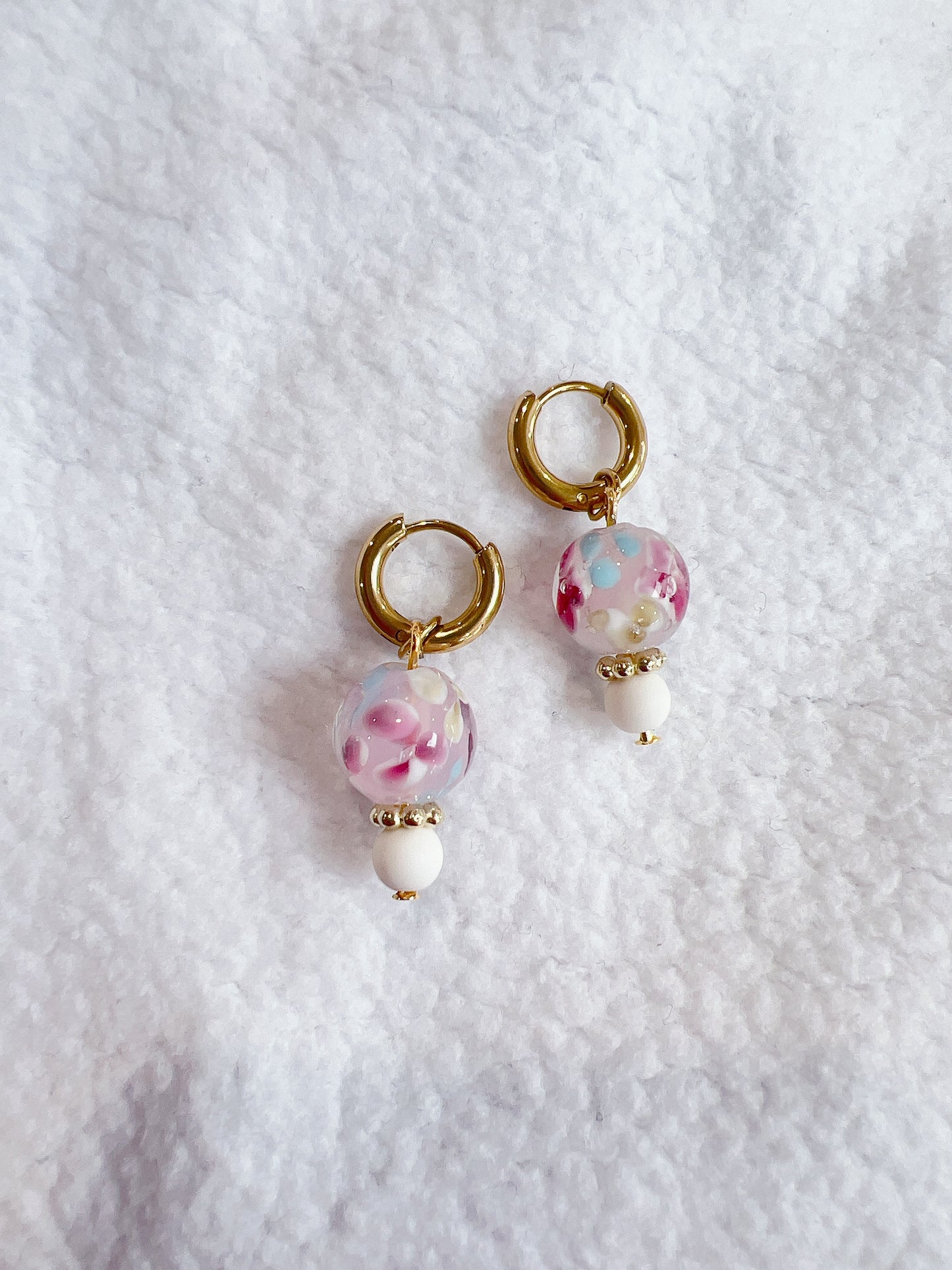 “Femme” - Floral Glass Charm on Huggie Hoops