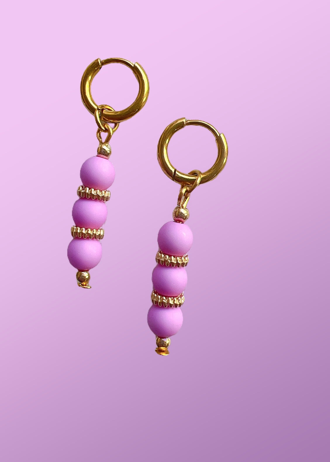 “Gracie” - Pink Beaded Drop Earrings On a Gold Hoop