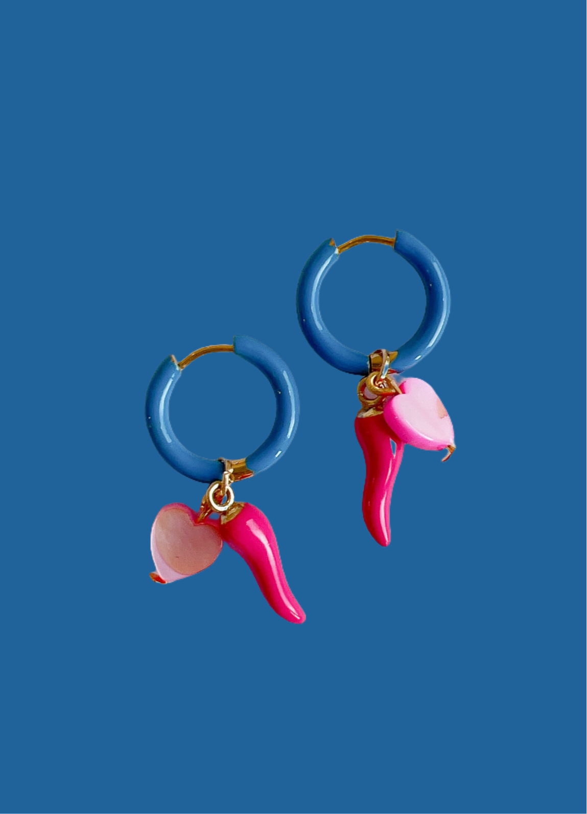 “Spice is Right” Chilli Charm Blue Hoop Earrings