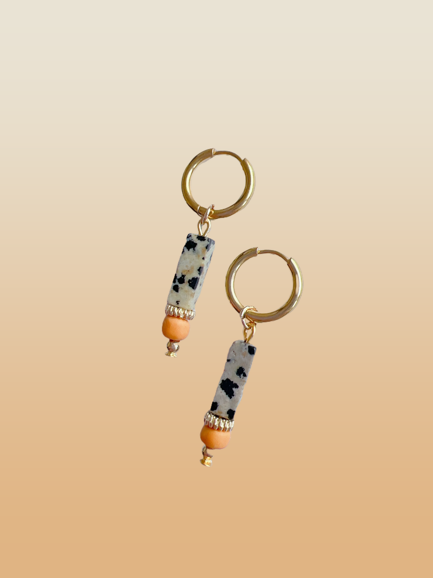 Dalmatian Jasper Natural Stone on Gold Hoop Earrings