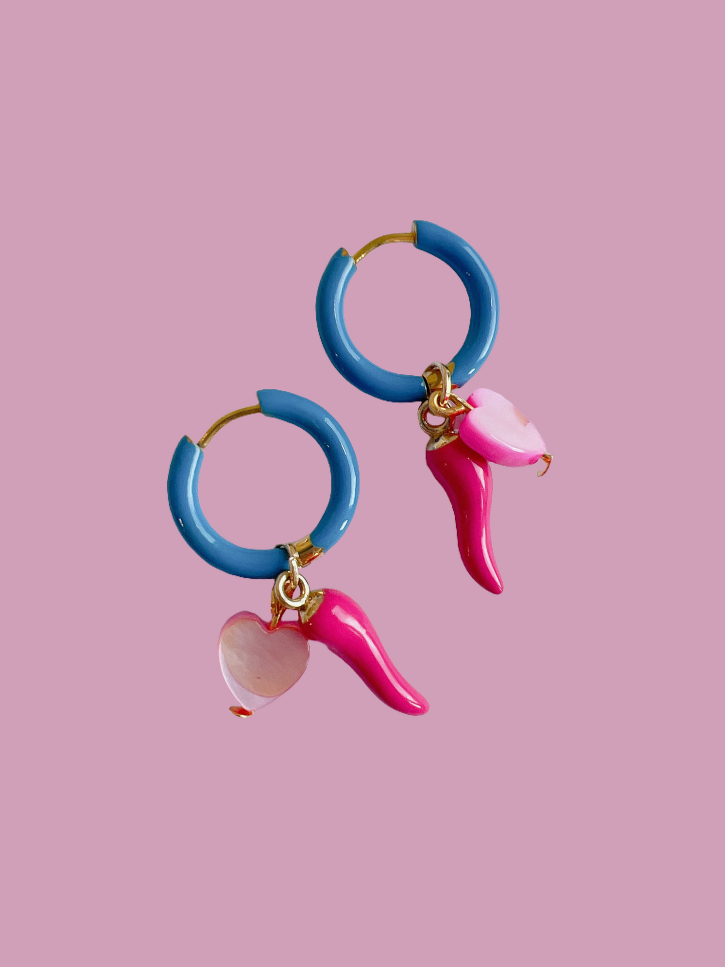 “Spice is Right” Chilli Charm Blue Hoop Earrings