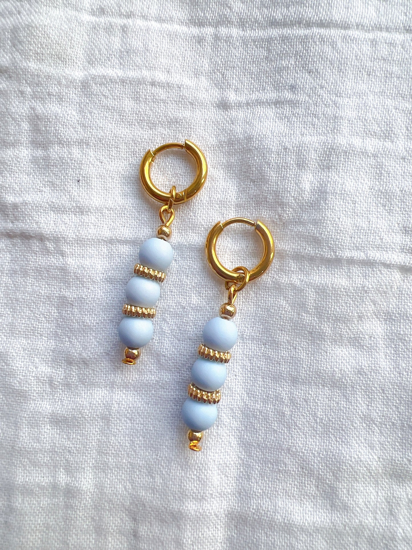 “Gracie” - Baby Blue Beaded Drop Earrings On a Gold Hoop