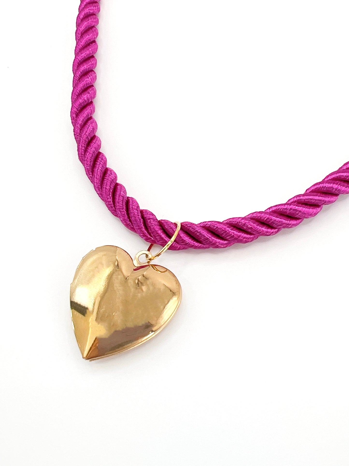 “Luxe Twist” - Cotton Silk Rope Necklace in Vibrant Purple with Locket Charm