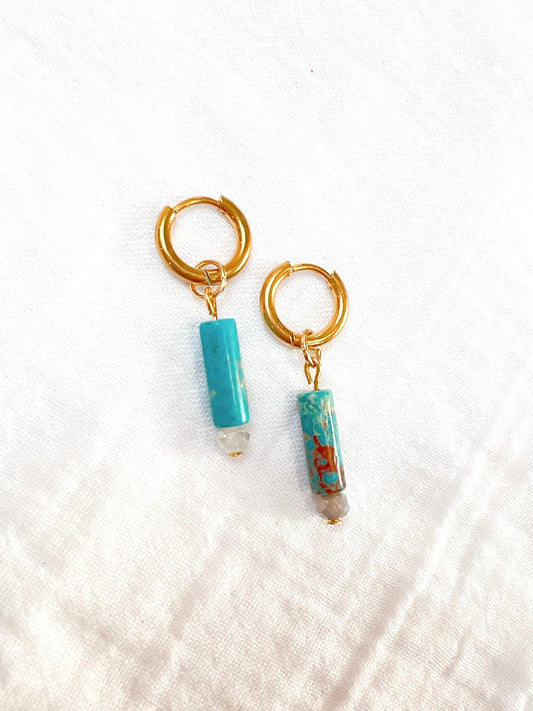 Turquoise Natural Stone Gold Hoop Earrings