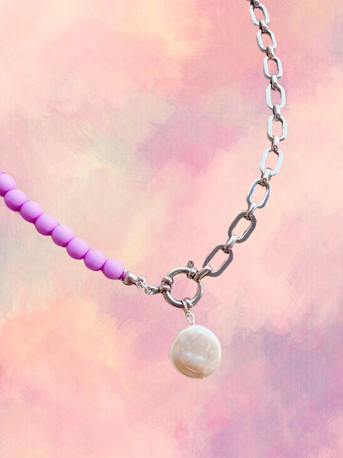 Half and Half Silver Chain (Baby Pink)