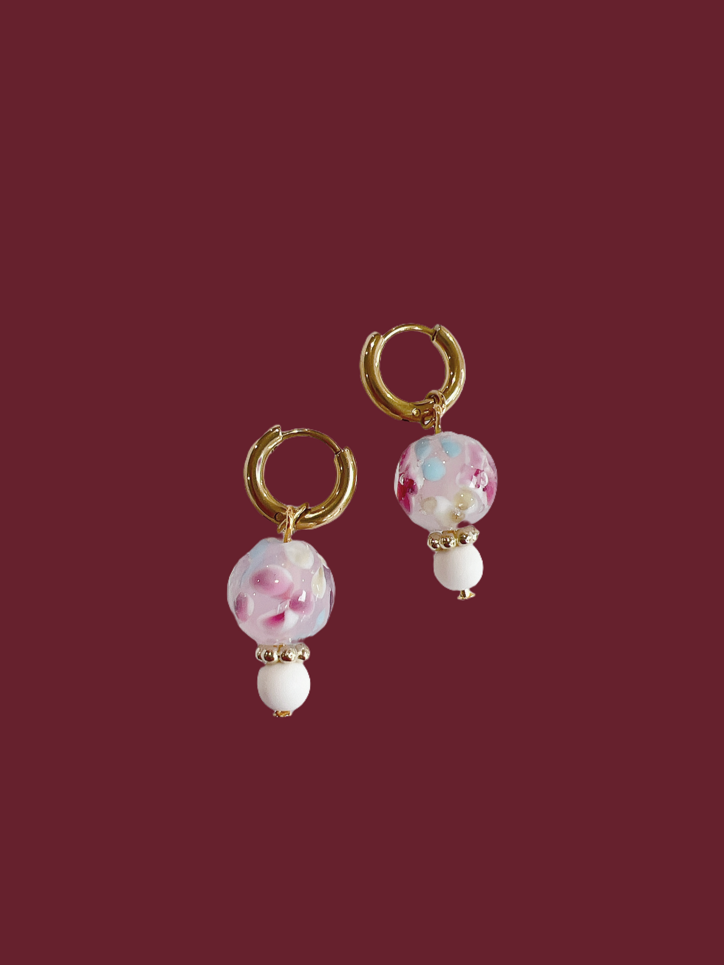 “Femme” - Floral Glass Charm on Huggie Hoops