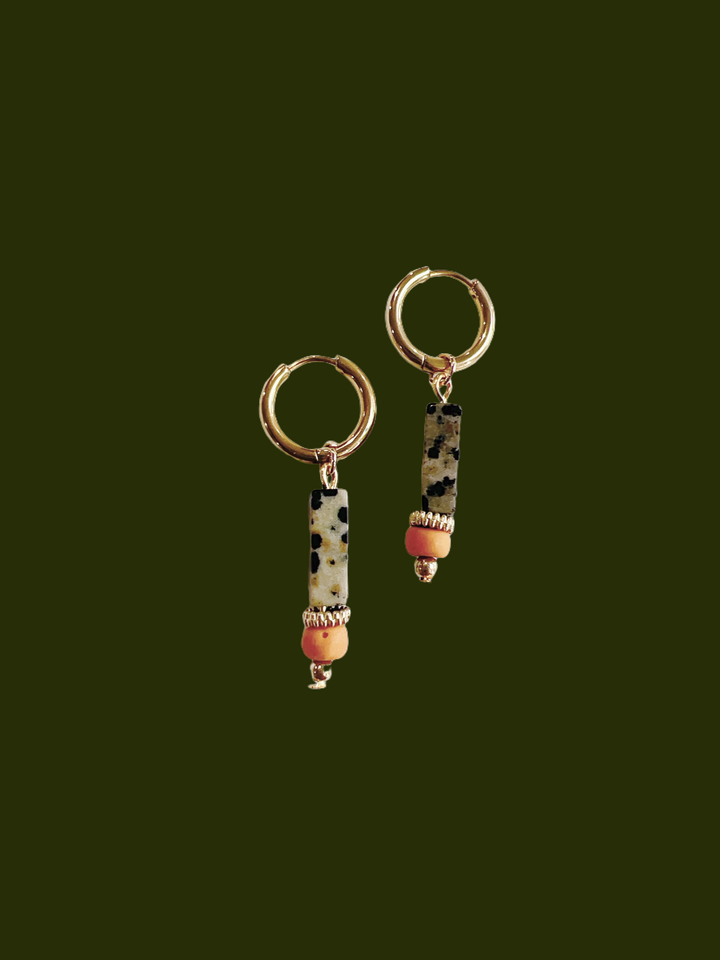 Dalmatian Jasper Natural Stone on Gold Hoop Earrings