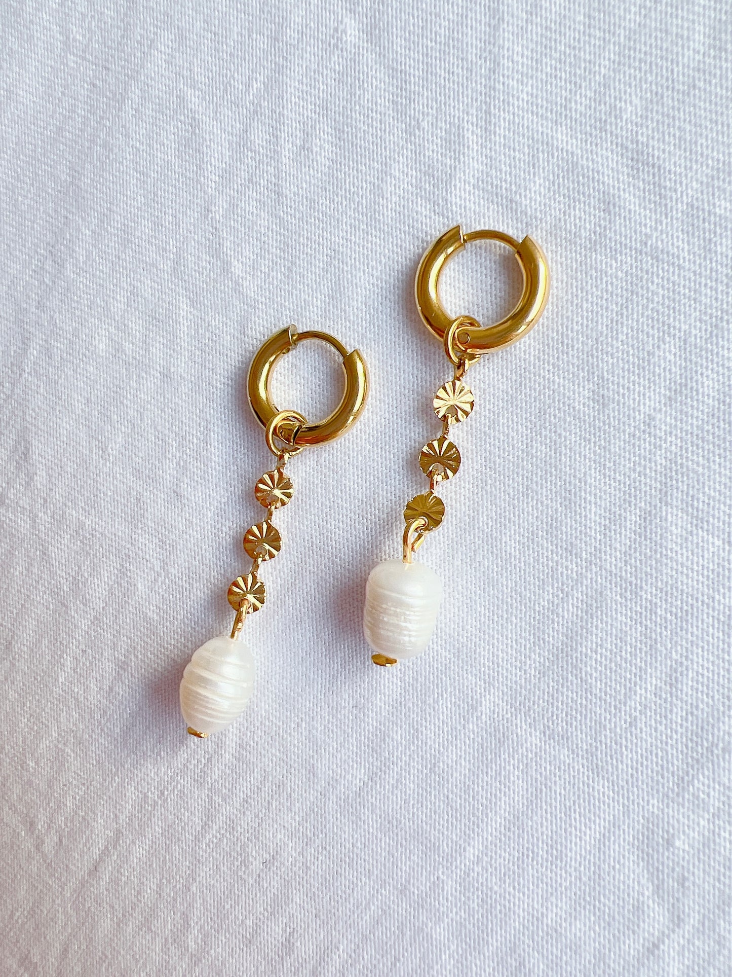 “Meryl” - Dainty Genuine Freshwater Pearls on a Gold Hoop