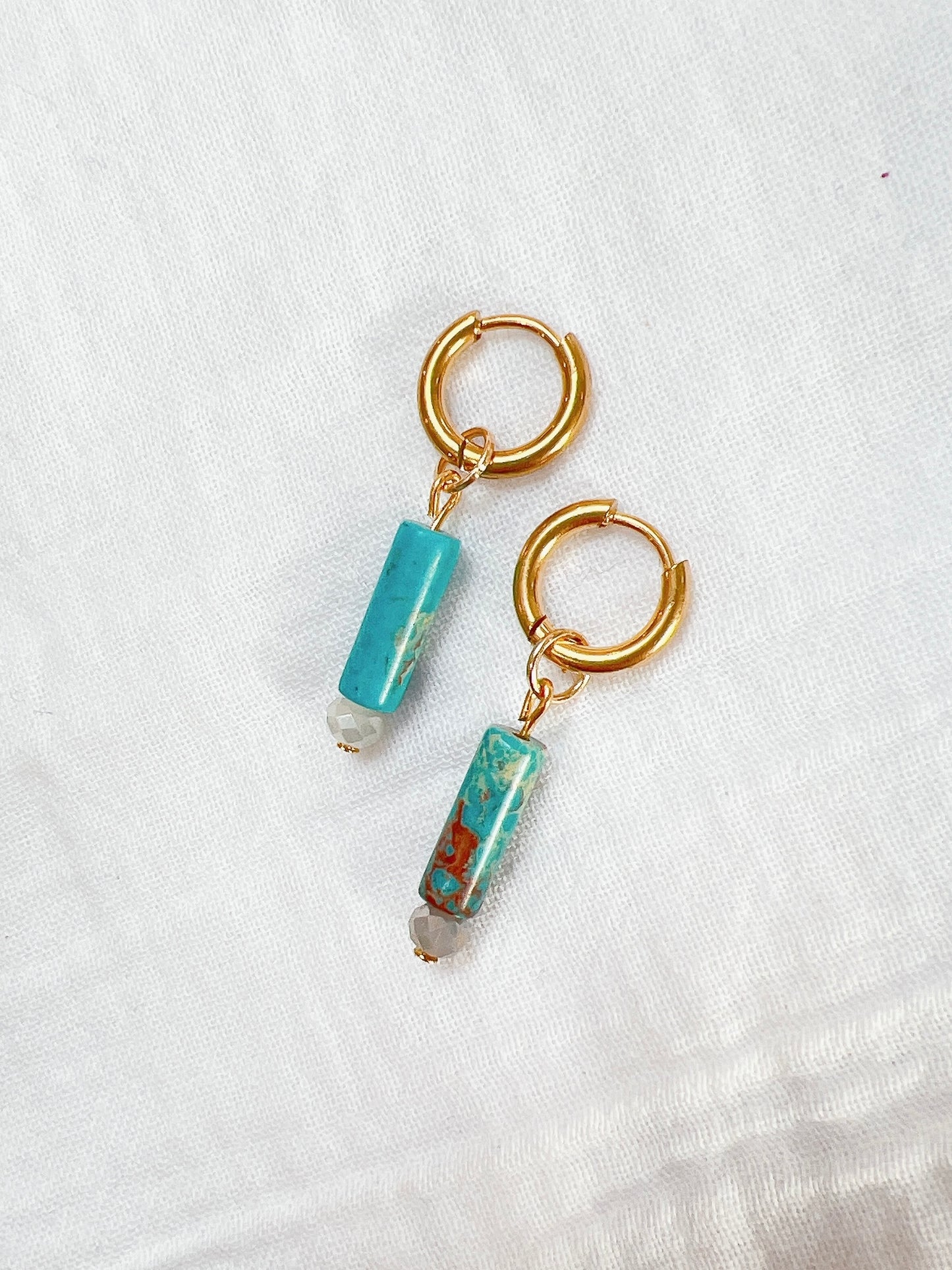 Turquoise Natural Stone Gold Hoop Earrings