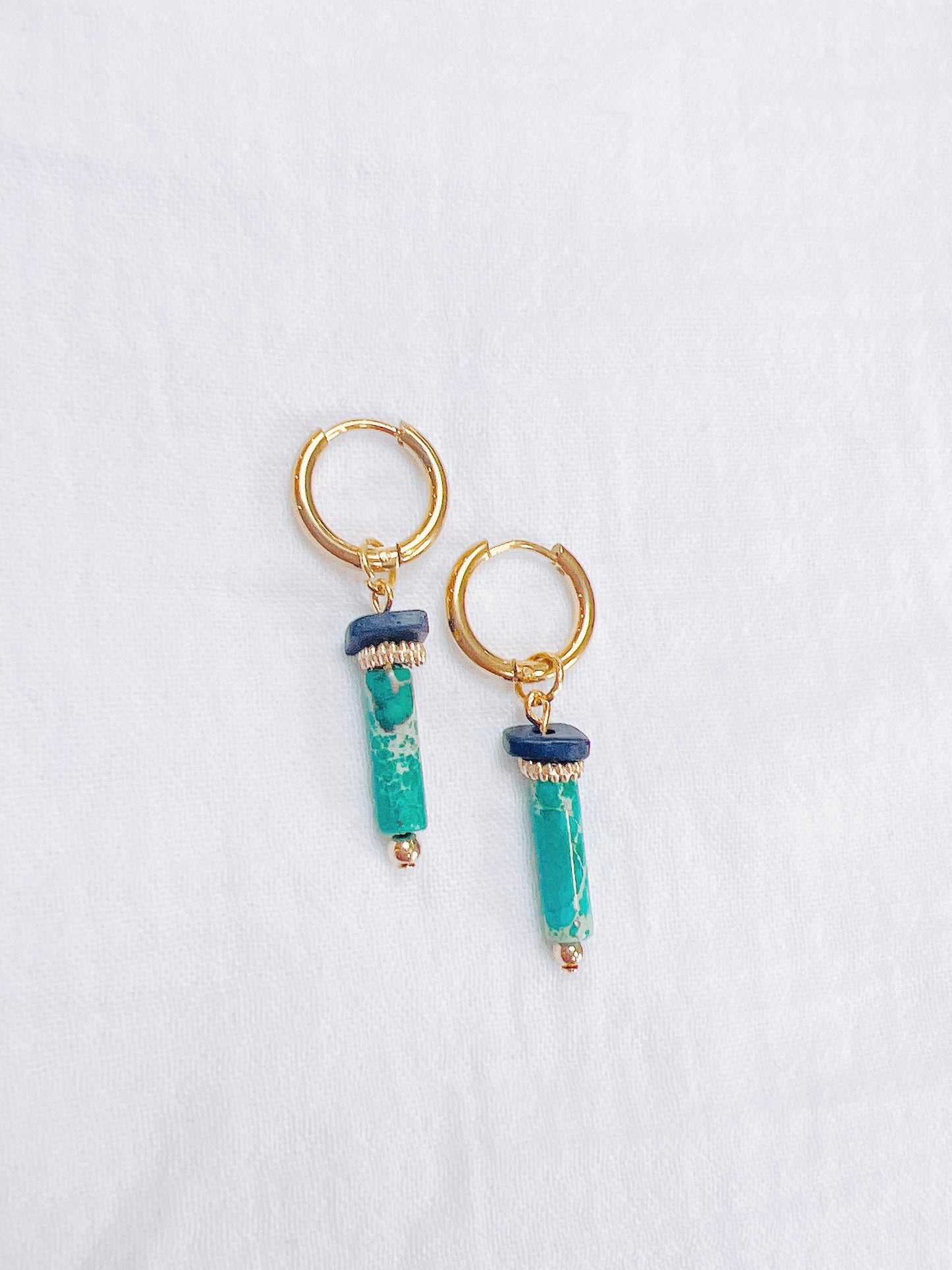 Turquoise Natural Stone Gold Hoop Earrings