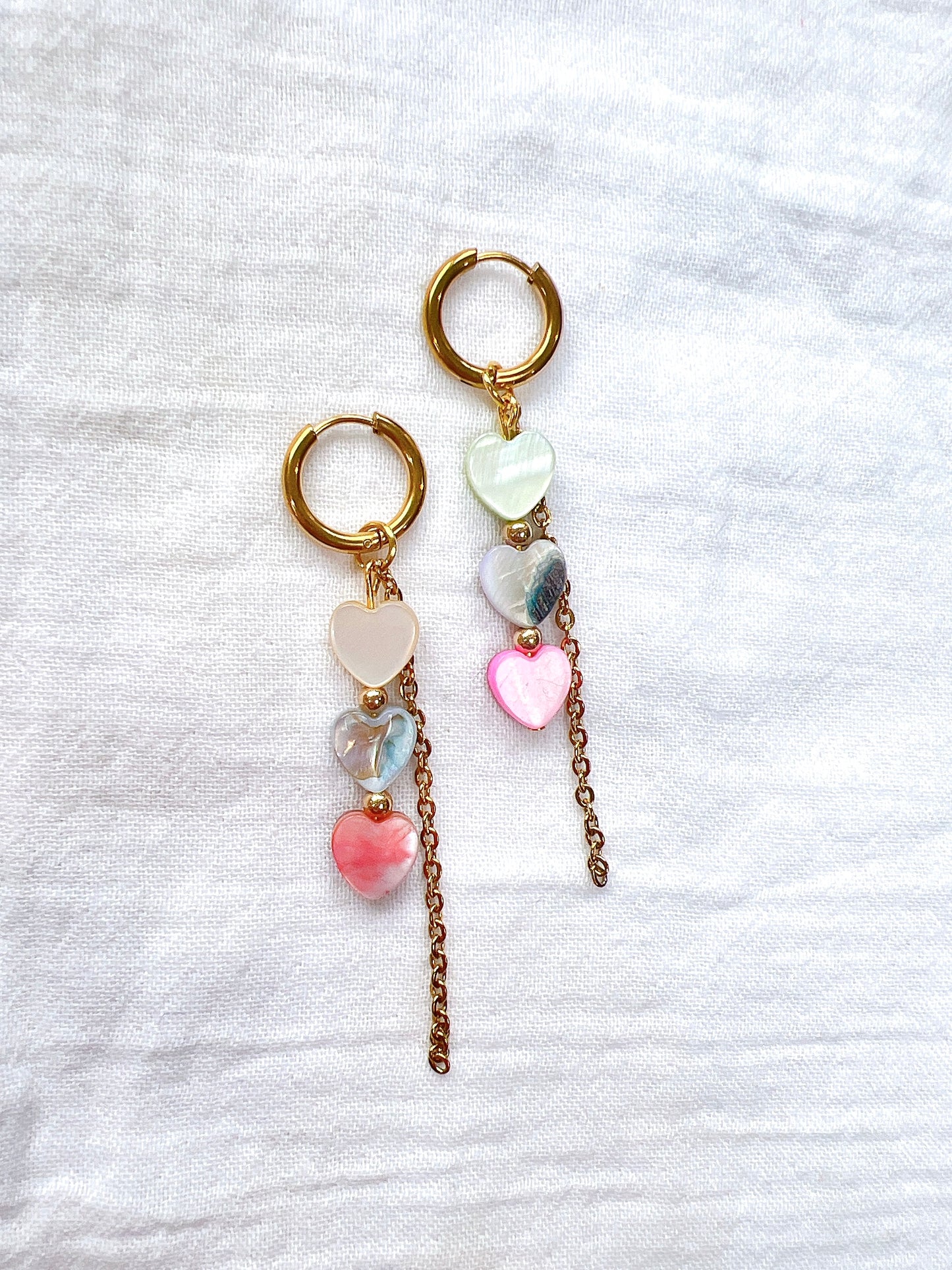 Triple Shell Heart- Mismatch Gold Hoops