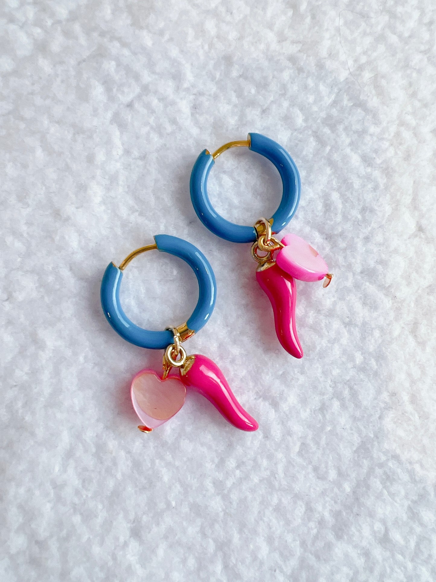 “Spice is Right” Chilli Charm Blue Hoop Earrings