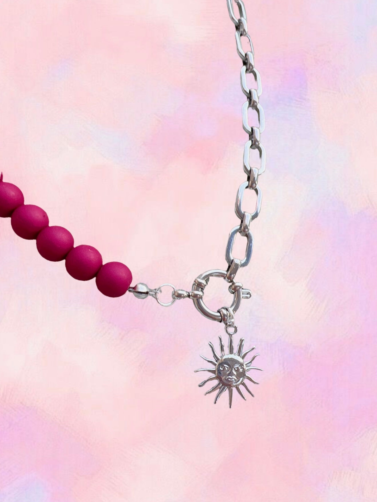 Half and Half Silver Chain (Burgundy)