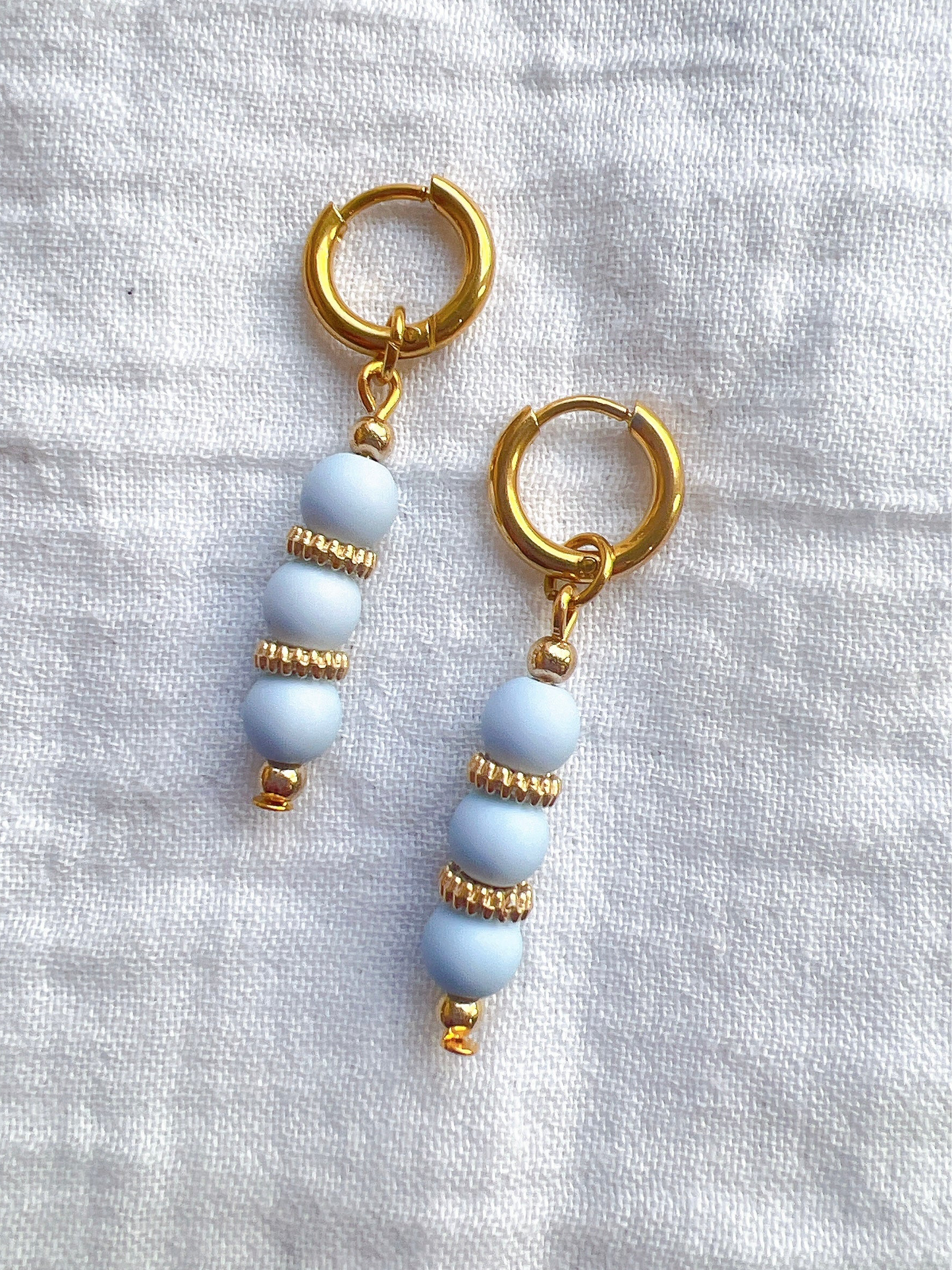 “Gracie” - Baby Blue Beaded Drop Earrings On a Gold Hoop