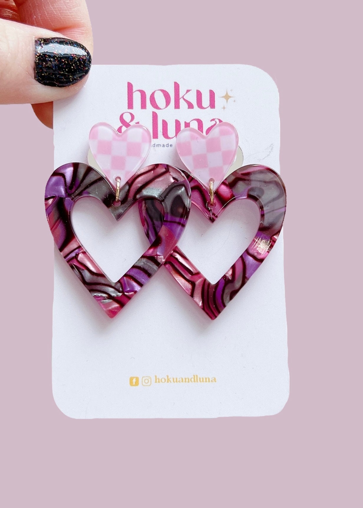 Bold Hearts - Purple and Pink Checker Heart Earrings