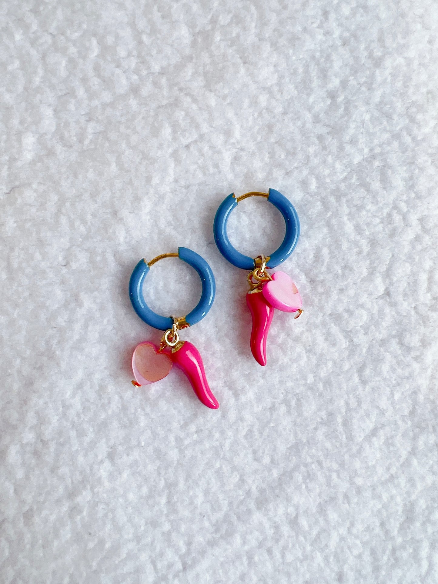 “Spice is Right” Chilli Charm Blue Hoop Earrings