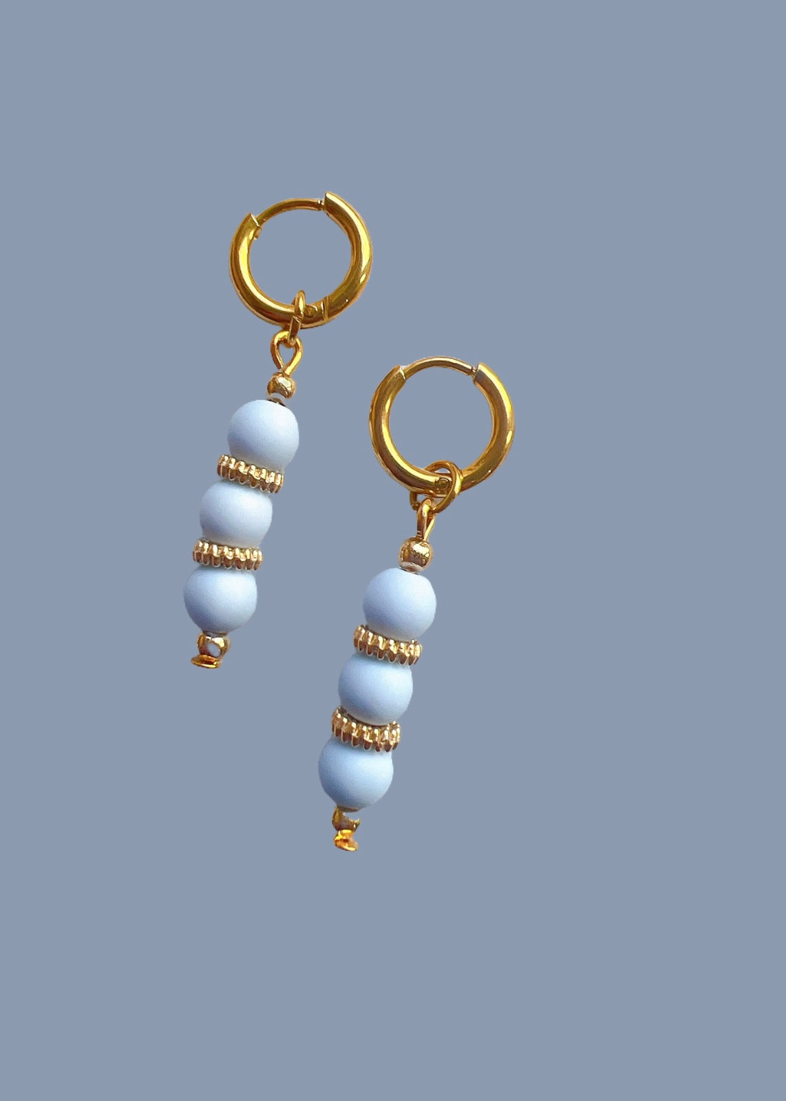 “Gracie” - Baby Blue Beaded Drop Earrings On a Gold Hoop