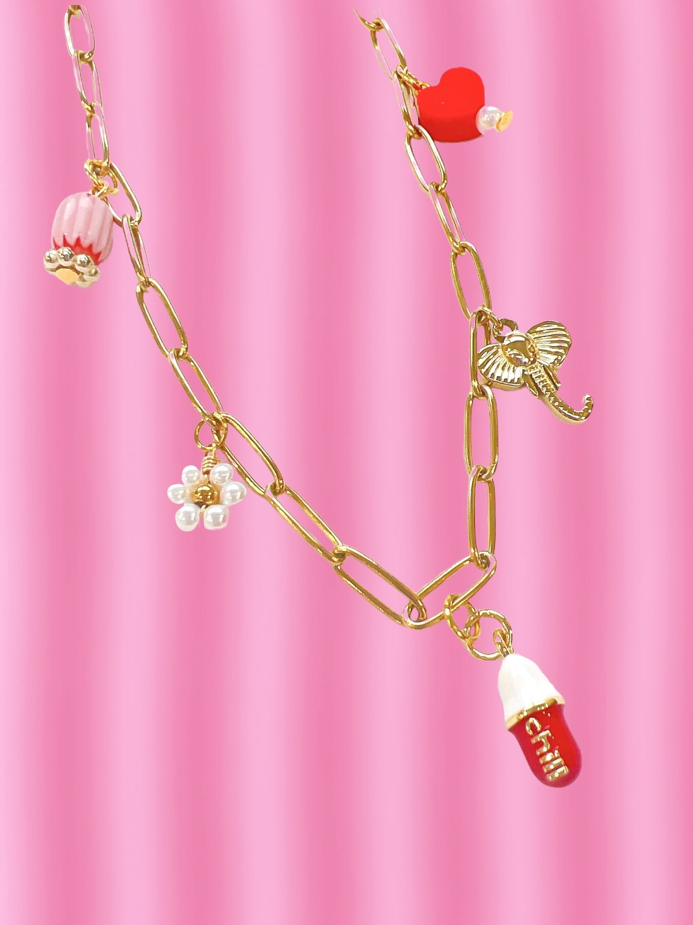 Charm Necklace - Red Chill Pill in Gold