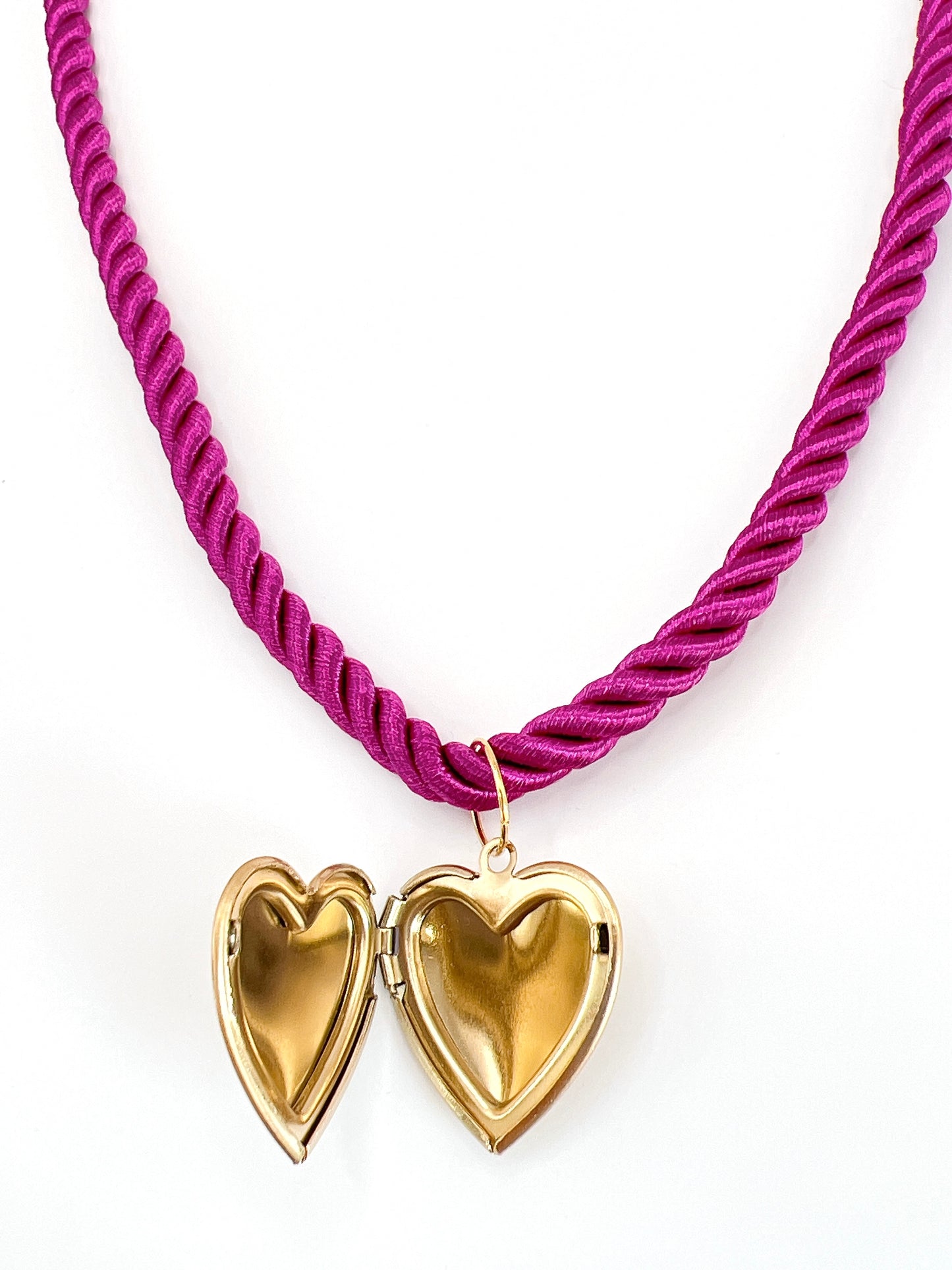 “Luxe Twist” - Cotton Silk Rope Necklace in Vibrant Purple with Locket Charm