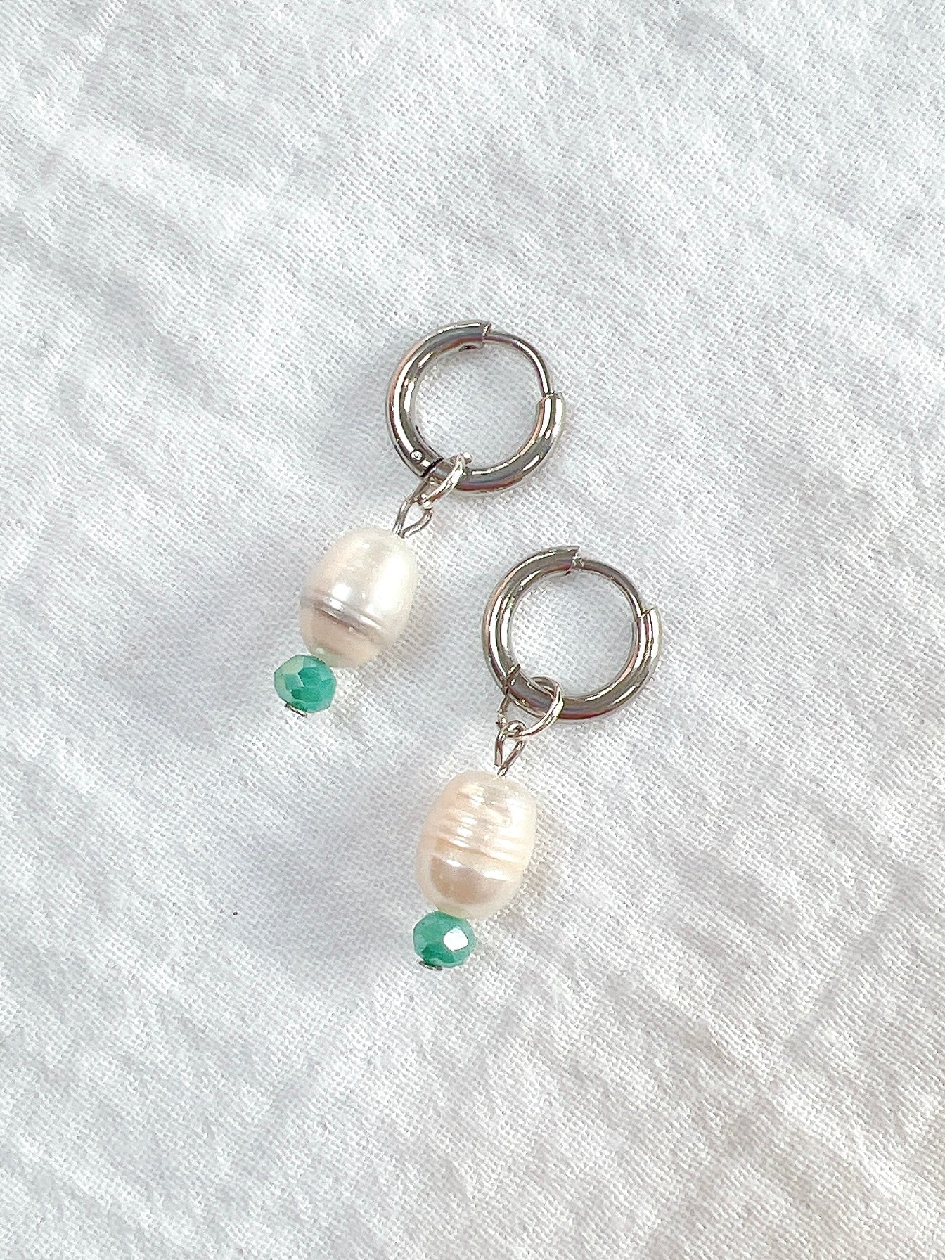 “Meryl” - Genuine Freshwater Pearl on Silver Huggie Hoops