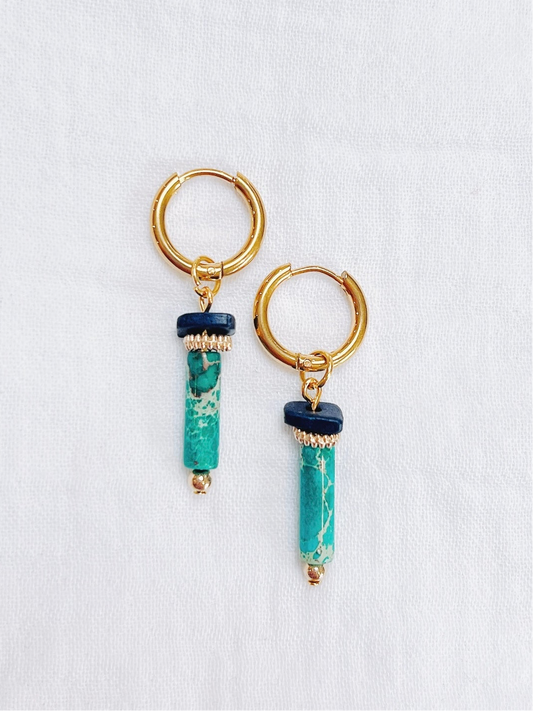 Turquoise Natural Stone Gold Hoop Earrings