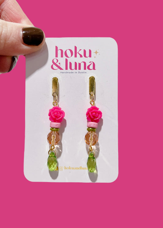 “Girlie Pop” - Pink Rose Drop Earrings