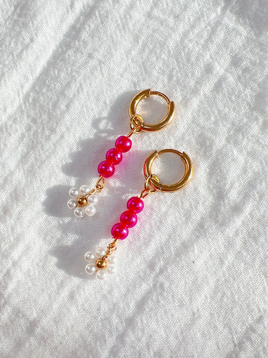 Daisy Bead Drops - Gold Hoops