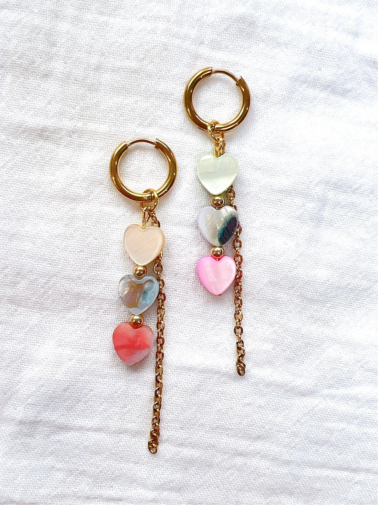 Triple Shell Heart- Mismatch Gold Hoops