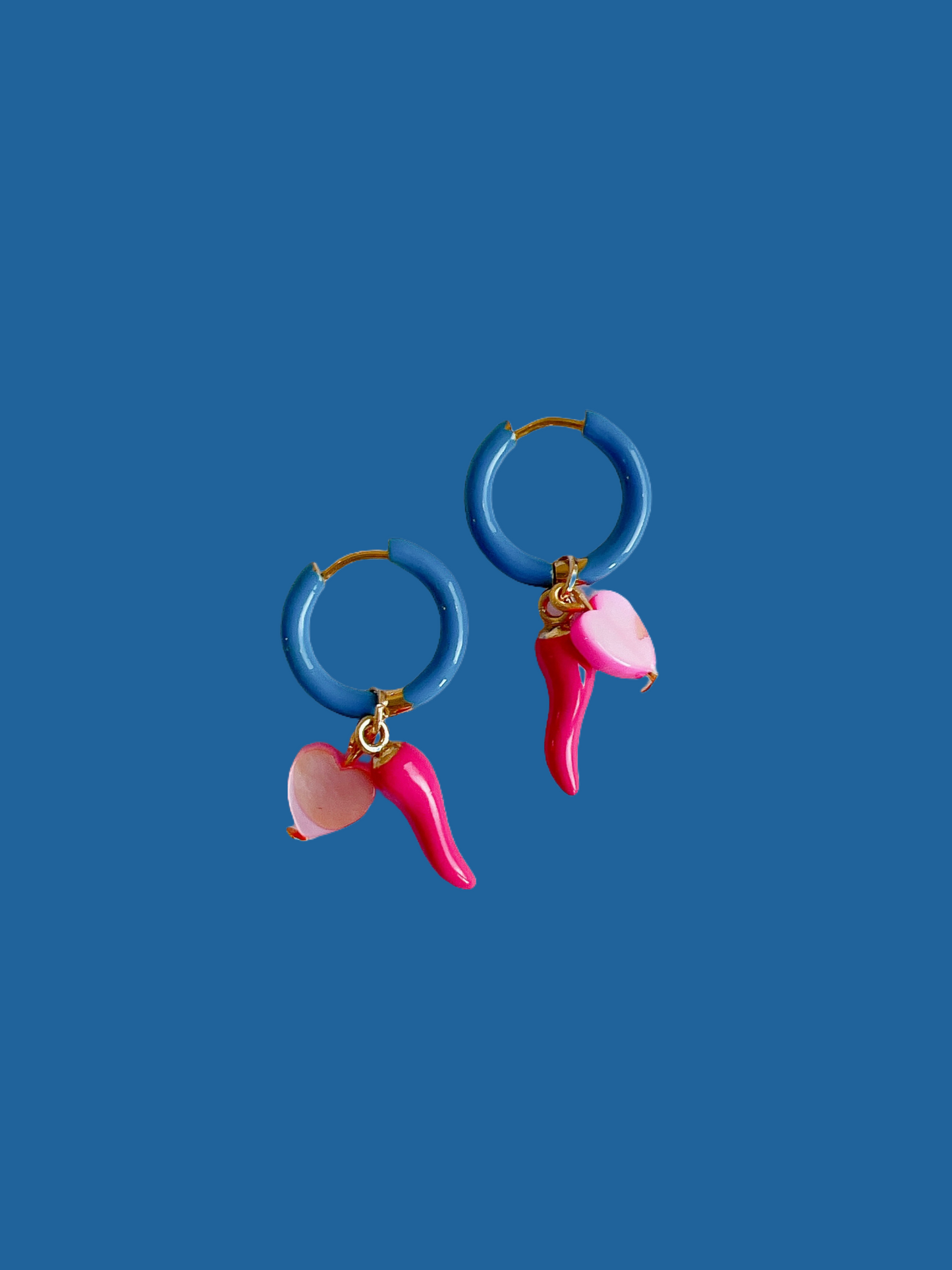 “Spice is Right” Chilli Charm Blue Hoop Earrings