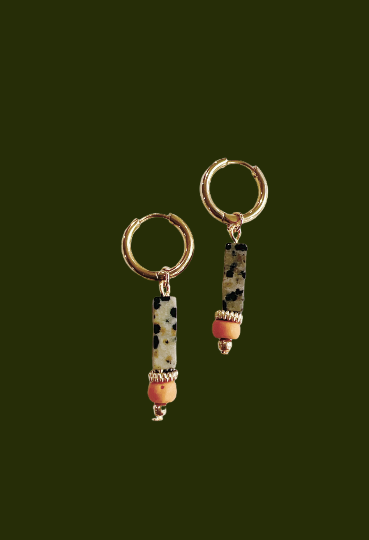 Dalmatian Jasper Natural Stone on Gold Hoop Earrings