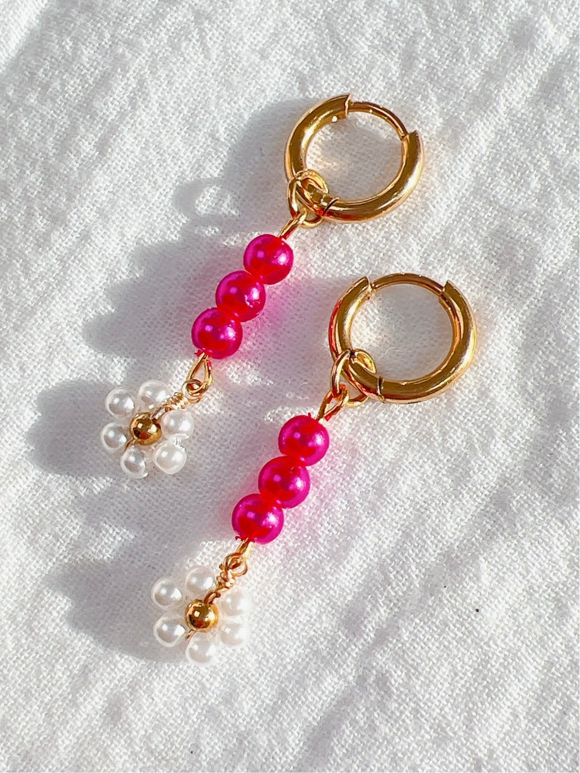 Daisy Bead Drops - Gold Hoops