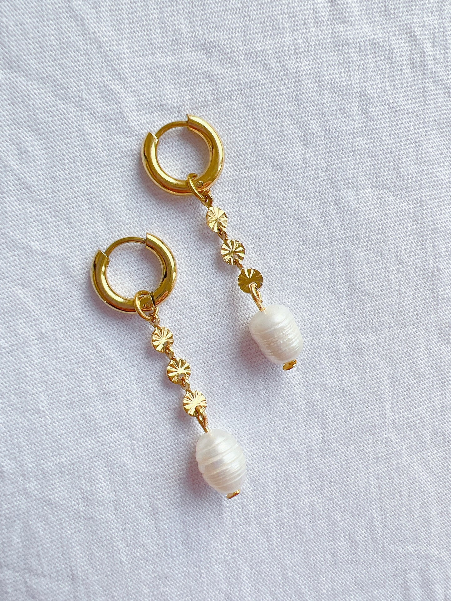 “Meryl” - Dainty Genuine Freshwater Pearls on a Gold Hoop