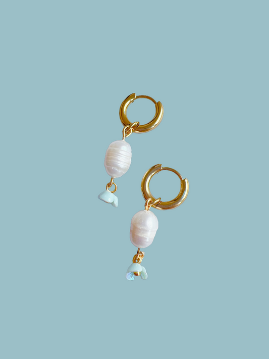 “Meryl” - Genuine Freshwater Pearl on Gold Huggie Hoops